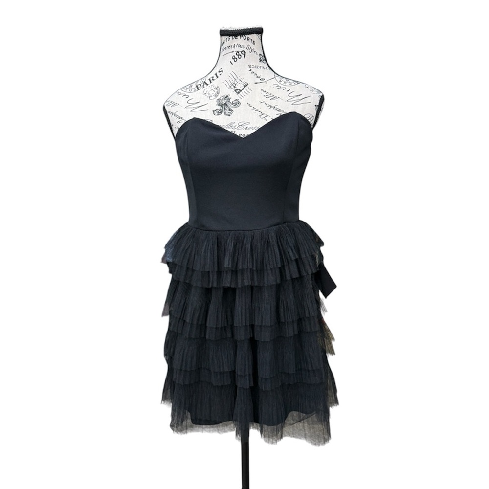 Lulus Black Strapless Tiered Tulle Mini Dress